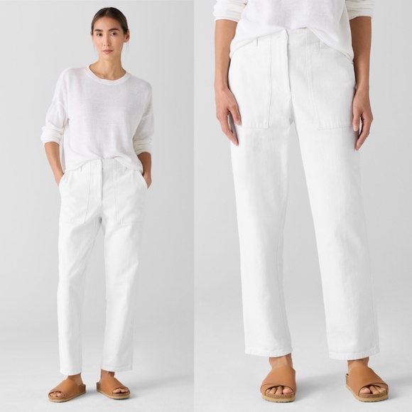 NWT Eileen Fisher Garment-Dyed Utility Cotton Tapered Pant Easy Fit Ankle Length - Picture 2 of 4